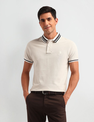 U.S. POLO ASSN. Solid Men Polo Neck Beige T-Shirt