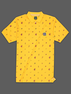 french crown Printed Men Polo Neck Yellow, Maroon T-Shirt