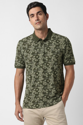 PETER ENGLAND Printed Men Polo Neck Green T-Shirt
