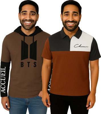 ankeshfashion Printed Men Polo Neck Blue T-Shirt