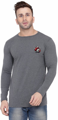 Money Leaf Printed Men Round Neck Grey T-Shirt
