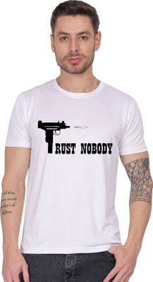 AZAADGARMENT Printed Men Round Neck Reversible White T-Shirt