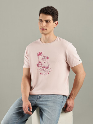 TOMMY HILFIGER Printed Men Crew Neck Pink T-Shirt
