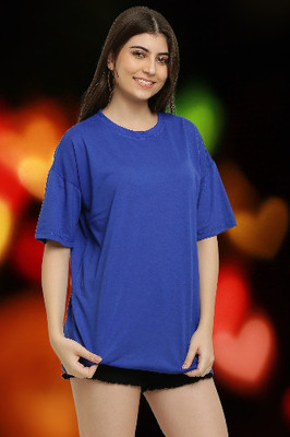 elegance redefined Solid Women Round Neck Blue T-Shirt