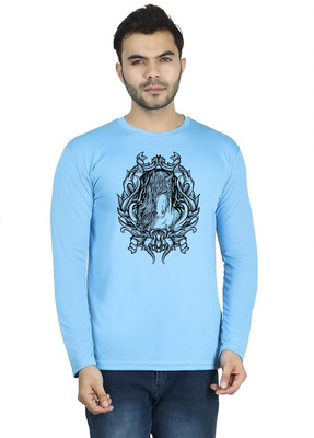 LV CARE Printed Men Round Neck Blue T-Shirt