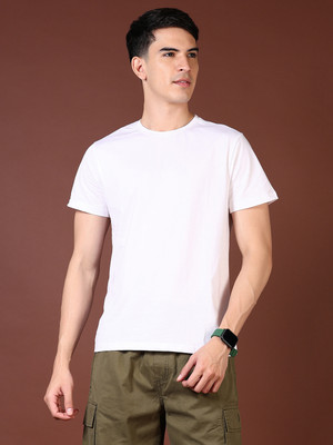 V-MART Solid Men Round Neck White T-Shirt