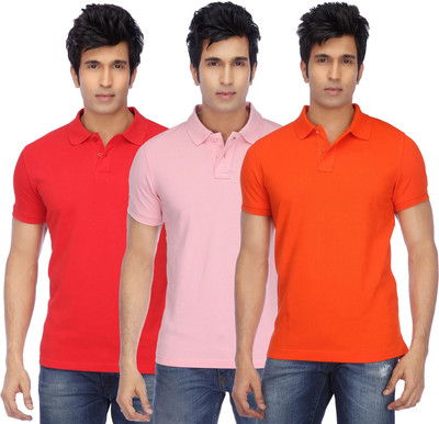 Concepts Self Design, Solid Men Polo Neck Red, Pink, Orange T-Shirt