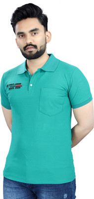DyrectDeals Embroidered Men Polo Neck Dark Green T-Shirt