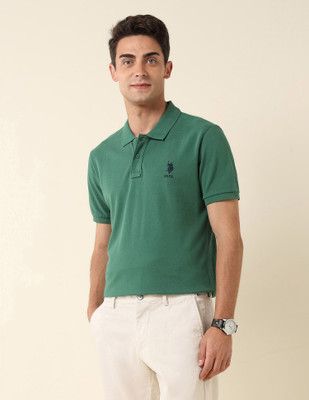 U.S. POLO ASSN. Solid Men Polo Neck Dark Green T-Shirt