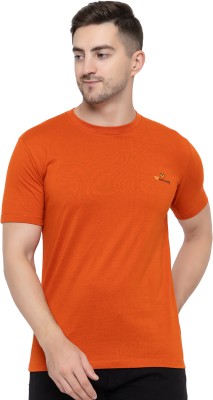 FREKMAN Solid Men Round Neck Orange T-Shirt