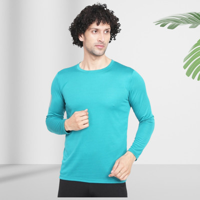 FICKA Solid Men Round Neck Green T-Shirt