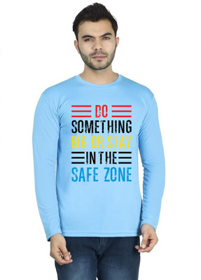 LV CARE Printed Men Round Neck Light Blue T-Shirt
