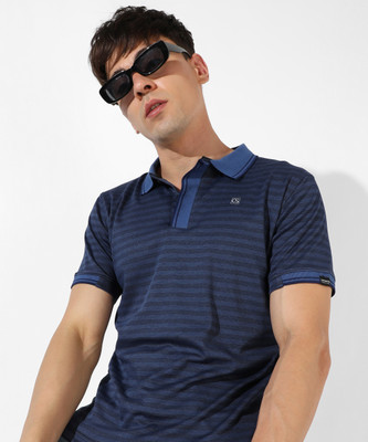 CAMPUS SUTRA Striped Men Polo Neck Blue T-Shirt