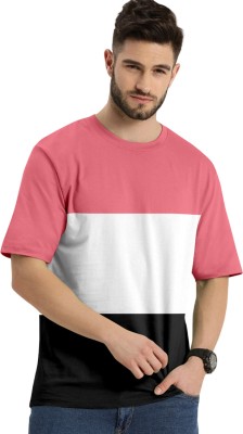 FIONAA TRENDZ Striped Men Round Neck Pink T-Shirt