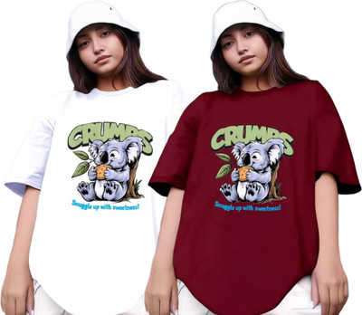 Xsware Printed Women Round Neck White, Maroon T-Shirt