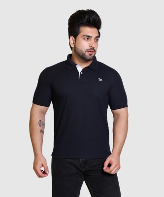 MAZMUN Solid Men Polo Neck Dark Blue T-Shirt