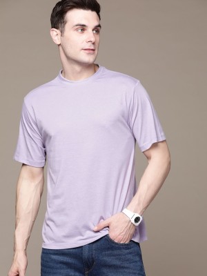 Roadster Solid Men Round Neck Purple T-Shirt