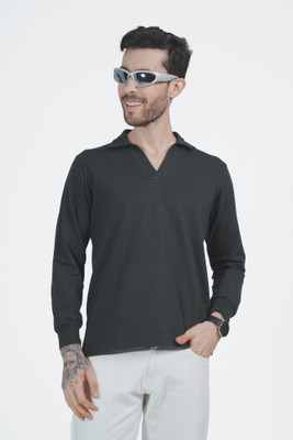 LOOM FASHION Solid Men Polo Neck Dark Green T-Shirt
