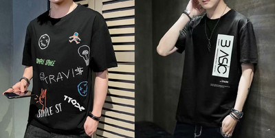 Axxitude Printed Men Round Neck Black T-Shirt