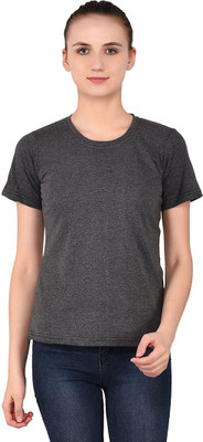 Trendfull Solid Women Round Neck Grey T-Shirt