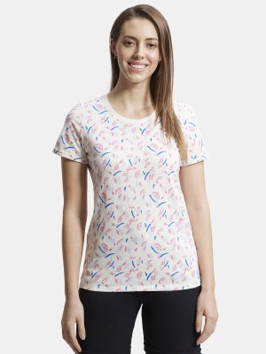 JOCKEY Printed Women Round Neck White T-Shirt