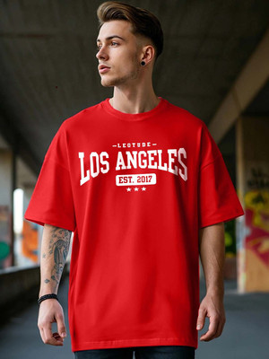 Leotude Printed Men Round Neck Red T-Shirt