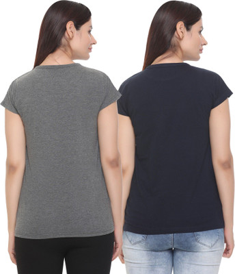 SHAUN Self Design Women Round Neck White, Black, Grey T-Shirt