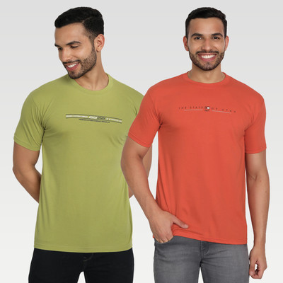 Zeffit Printed Men Round Neck Dark Green, Brown T-Shirt