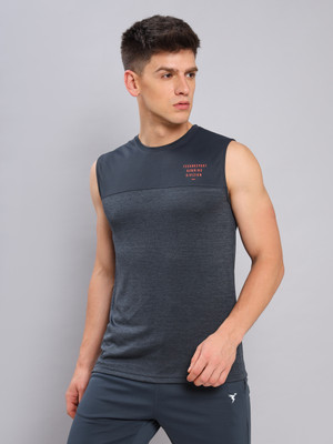 TECHNOSPORT Color Block Men Round Neck Black T-Shirt