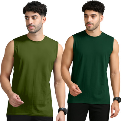 Adorbs Solid Men Round Neck Dark Green T-Shirt