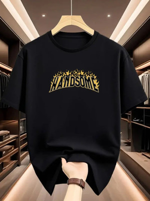 HASTEN Printed Men Round Neck Black T-Shirt
