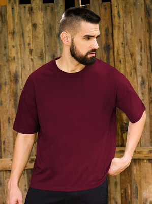 TeeTops Solid Men Round Neck Maroon T-Shirt