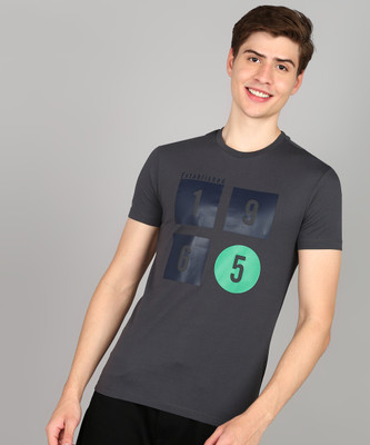 United Colors of Benetton Printed Men Round Neck Grey T-Shirt