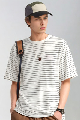 Lauren Adams Striped Men Round Neck White T-Shirt