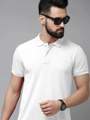 Tresna Trendy Solid Men Polo Neck White T-Shirt