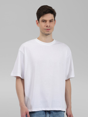 Pronk Solid Men Round Neck White T-Shirt