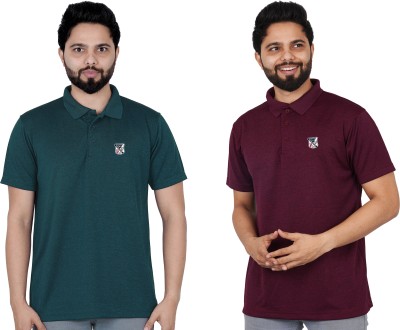 La Milano Solid Men Polo Neck Maroon, Green T-Shirt