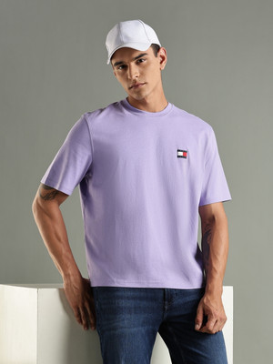 TOMMY HILFIGER Printed, Solid Men Round Neck Purple T-Shirt