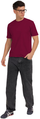 CARLO MAGNO Solid Couple Crew Neck Maroon T-Shirt