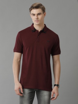 ADRO Solid Men Polo Neck Maroon T-Shirt