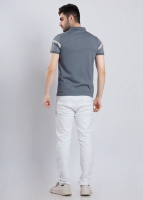 HIGHTRIBE Printed Men Polo Neck Grey T-Shirt