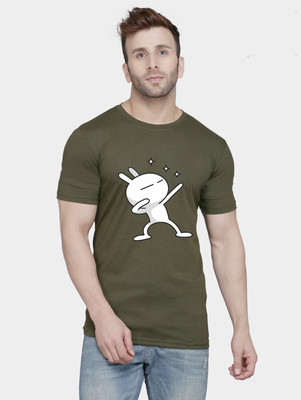 SLOWLORIS Printed Men Round Neck Dark Green T-Shirt