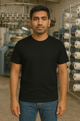 BUNEX Solid Men Round Neck Black T-Shirt