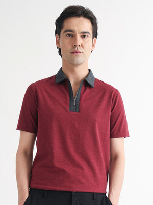 RARE RABBIT Solid Men Polo Neck Red T-Shirt