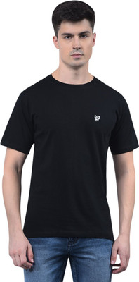 MMEnterprises Solid, Graphic Print Men Round Neck Black T-Shirt
