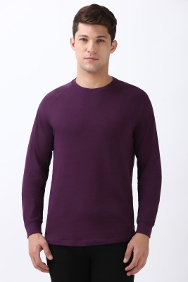 PETER ENGLAND Solid Men Round Neck Purple T-Shirt