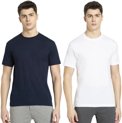 JOCKEY Solid Men Round Neck Dark Blue, White T-Shirt