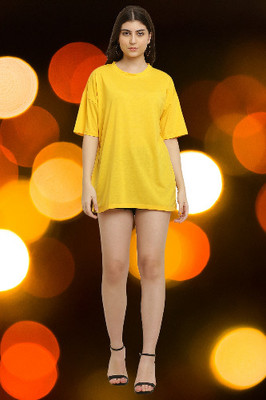 CANIDAE Solid Women Round Neck Yellow T-Shirt