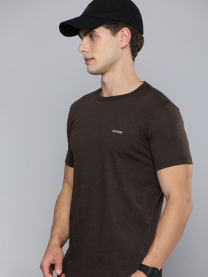R.Code by The Roadster Life Co. Solid Men Round Neck Brown T-Shirt