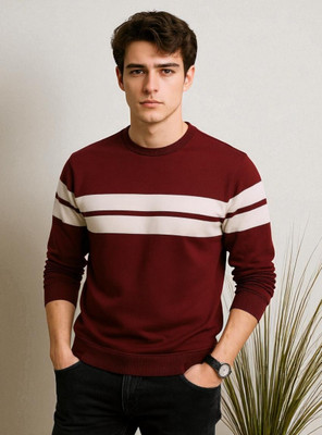 FASHIUM Colorblock Men Round Neck Maroon T-Shirt